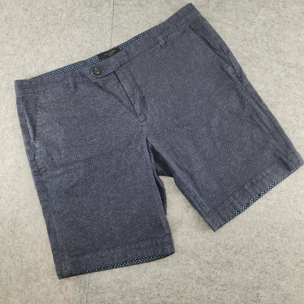 Ted Baker Mens Navy Blue Polka Dot Micro Print Chino Shorts Size 38R Stretch